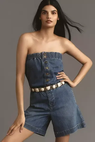 Pilcro Strapless Denim Playsuit In Blue