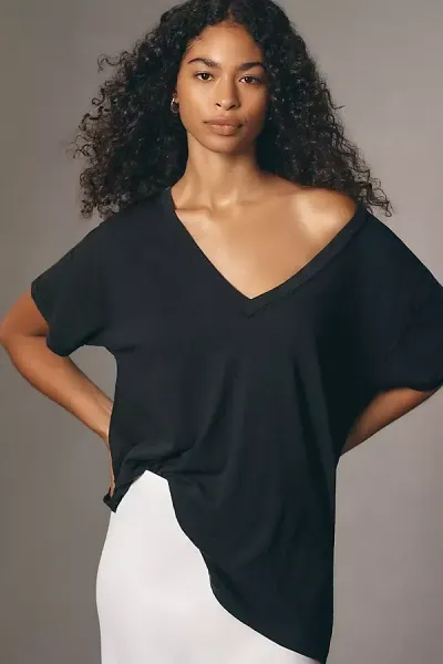 Pilcro The Jordyn Perfect Oversized Cotton-slub Tee By : V-neck Edition In Black