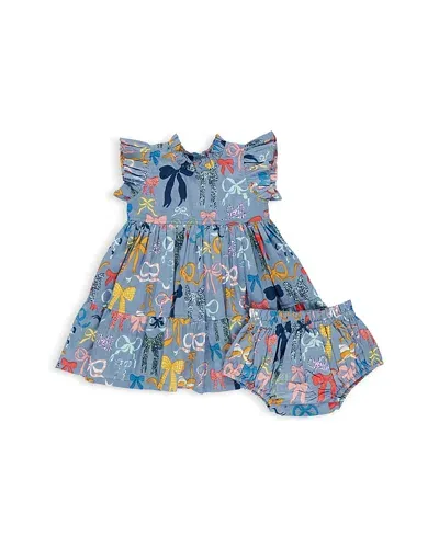 Pink Chicken Girls' Jennifer Cotton Printed Dress & Diaper Cover Set - Baby In Bows On Bow