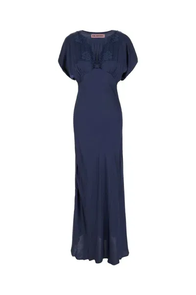 Pink Memories Blue Stretch Viscose Long Dress In 03