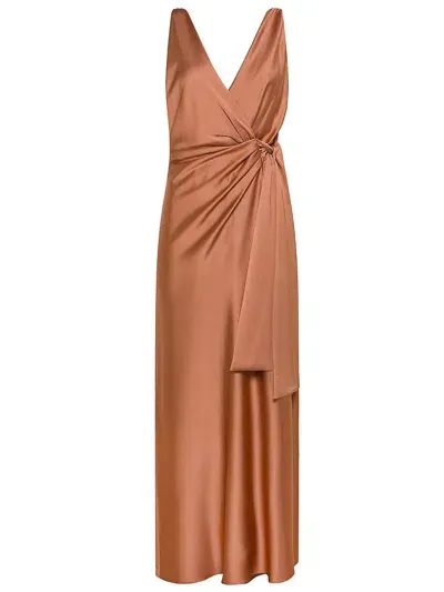 Pinko Elegant Hammered Satin Dress In Blush Marron-rouge