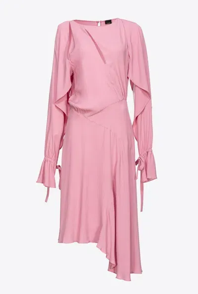 Pinko Asymmetric Crepe Midi Dress In Pink - Polignac