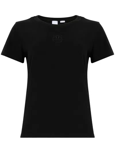 Pinko Black Cotton T-shirt With Embroidered Logo