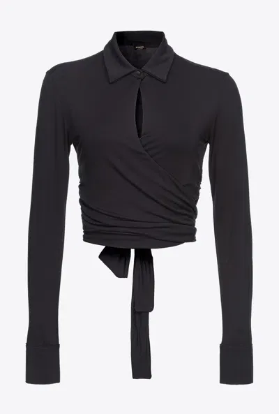 Pinko Short Blouse With Collar In Limo Black