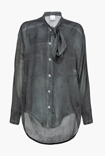 Pinko Lightweight Blouse With Black Denim Print In Grey/black