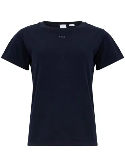 Pinko Blue Cotton Basico T-shirt With Embroidered Logo