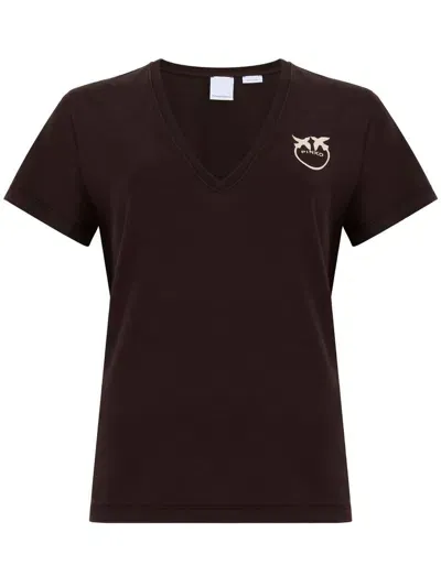 Pinko Brown Cotton Turbato T-shirt With Logo Print