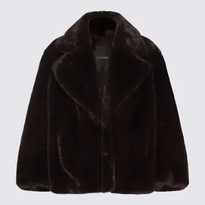 Pinko Alighieri Faux Fur Coat In Marron - Café Noir