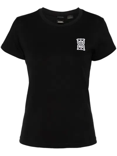 Pinko Logo-patch Cotton T-shirt In Black  