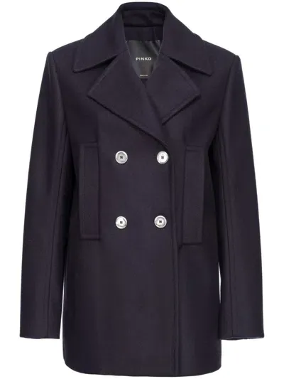 Pinko Double-breasted Peacoat In Blue