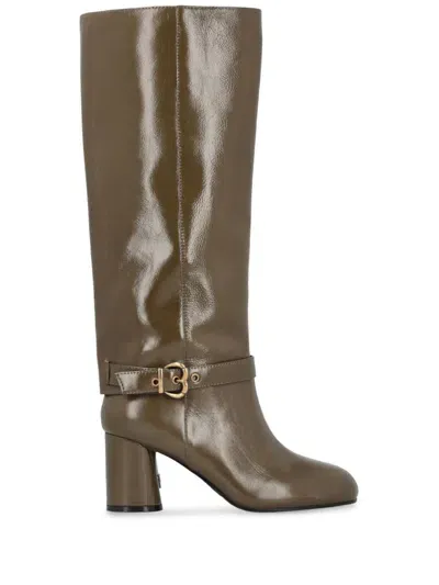 Pinko Cindy Leather Boots In Army Green