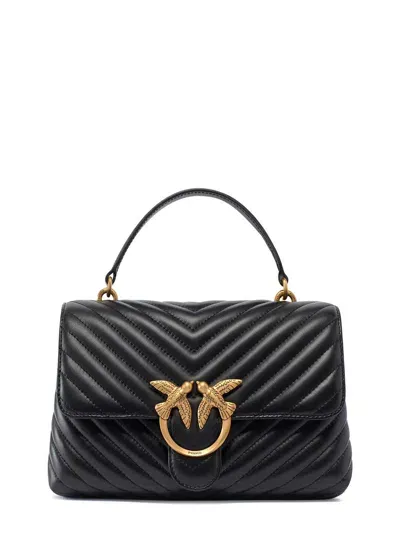 Pinko Classic Lady Love Bag Puff Chevron Handbag In Black