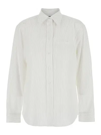 Pinko Corea White Shirt With Classic Collar And All-over Striped Motif In Viscose Blend Woman