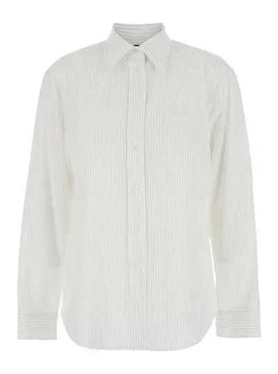 Pinko 'corea' White Shirt With Classic Collar And All-over Striped Motif In Viscose Blend Woman