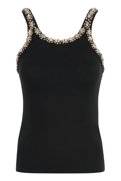 Pinko Coriandoli Cotton Tank Top In Black