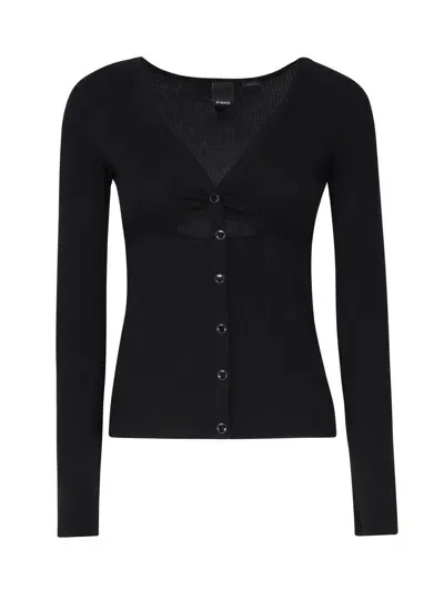 Pinko Cotton Sweater With Gathered Neckline In Black