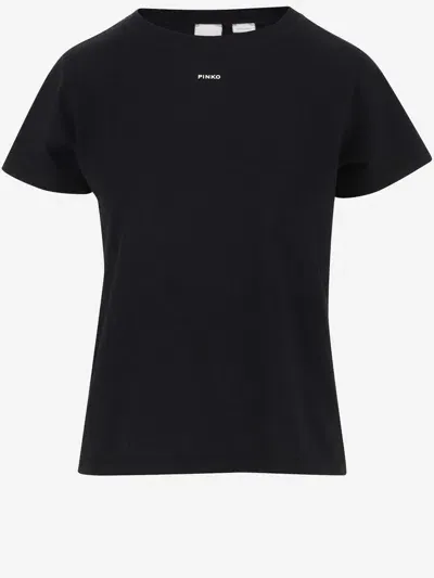 Pinko Cotton T-shirt With Logo In Limo Black