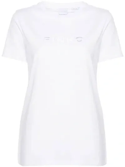 Pinko Logo-embroidered Cotton T-shirt In White