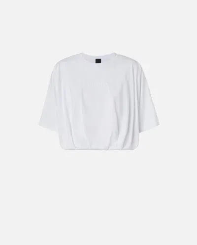 Pinko Cropped Jersey T-shirt With Embroidered Logo In Bright White