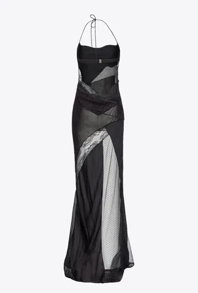 Pinko Elegant Long Patchwork Dress In Limo Black