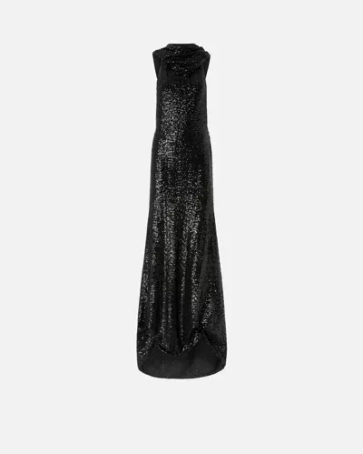 Pinko Elegant Long Sequinned Dress With Open Back In Nero Limousine