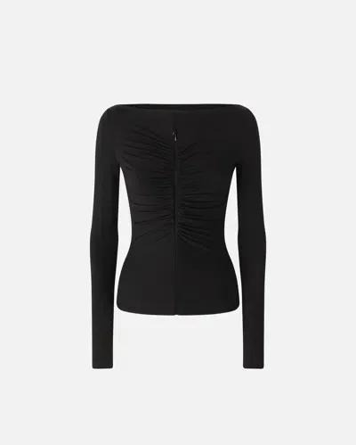 Pinko Fitted Shirt With Zip And Gathered Front In Limo Black