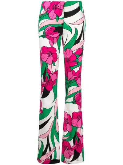 Pinko Floral-print Bootcut Trousers In Green