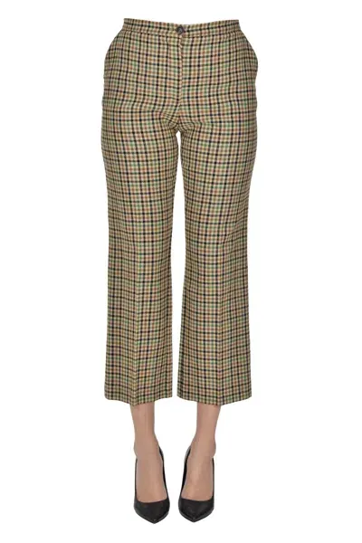 Pinko Gaio Checked Print Trousers In Camel