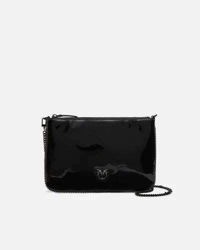 Pinko Glossy Handbag With Rhinestones And Shoulder Strap In Noir Limousine Color Block