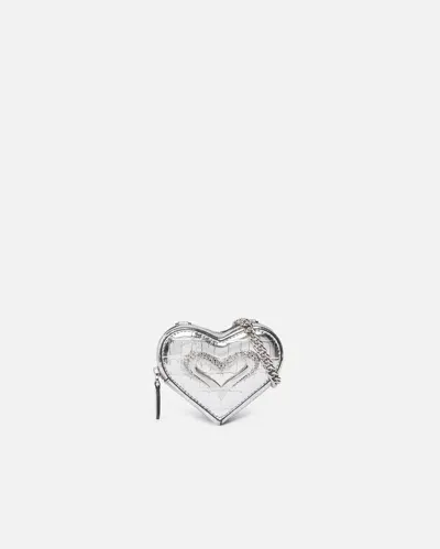 Pinko Heart Coin Purse Accessory In Silver Mheart-shaped Coin Purse Made Of Crocodile-print Leather With A In Silver-shiny Nickel