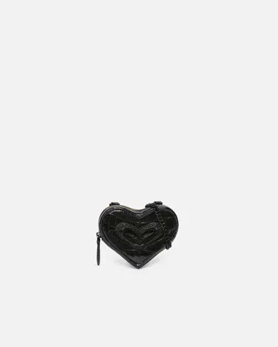 Pinko Heart-shaped Coin Purse With Black Patent Leather Crocodile Print