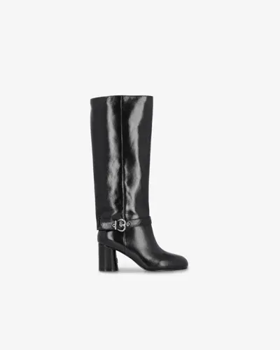 Pinko Heeled High Boots In Bright Nappa Leather In Noir Limousine