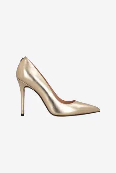 Pinko Heeled Laminated Nappa Leather Pumps In Or Clair