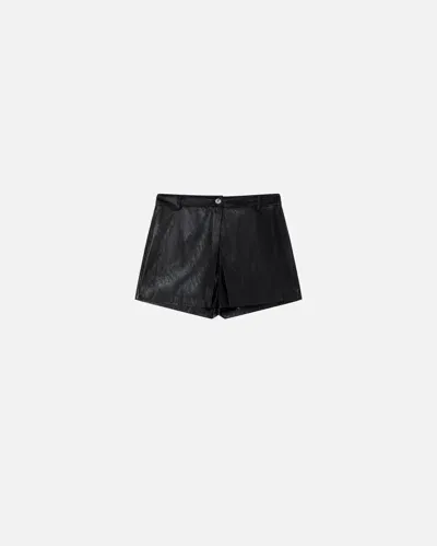 Pinko Leather Effect Shorts With Button In Limo Black