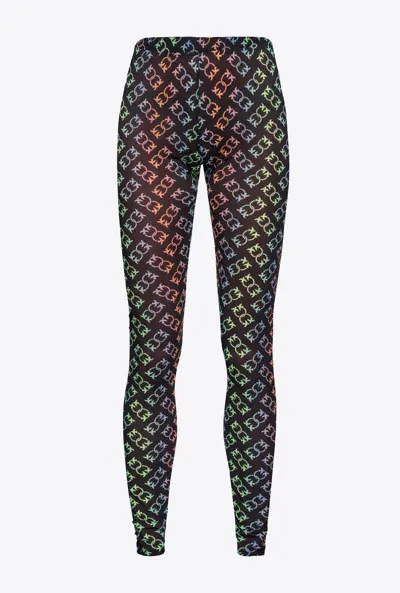 Pinko Lightweight Love Birds Monogram Print Leggings In Black/multicolour