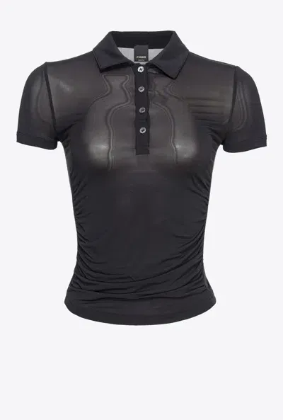 Pinko Lightweight Semi-transparent Fabric Polo Shirt In Limo Black