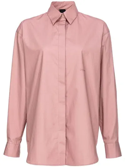 Pinko Logo-embroidered Cotton Shirt In Pink