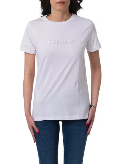 Pinko Logo-embroidered Cotton T-shirt In Bright White