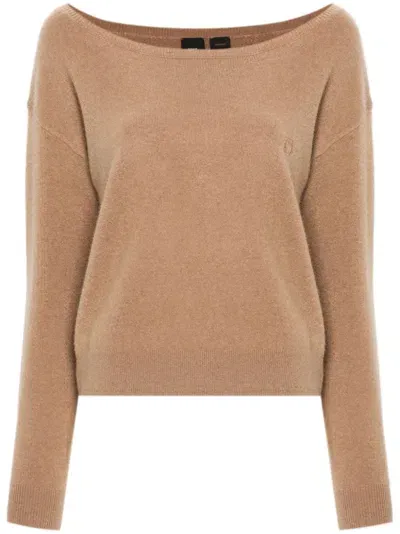 Pinko Logo-embroidered Sweater In Camel Mocaccino