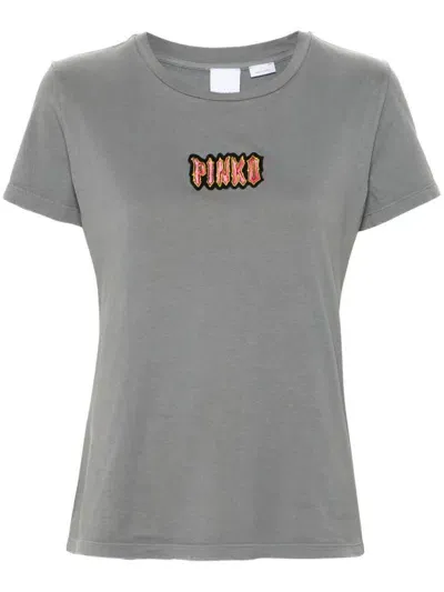 Pinko Logo-embroidered T-shirt In Gray