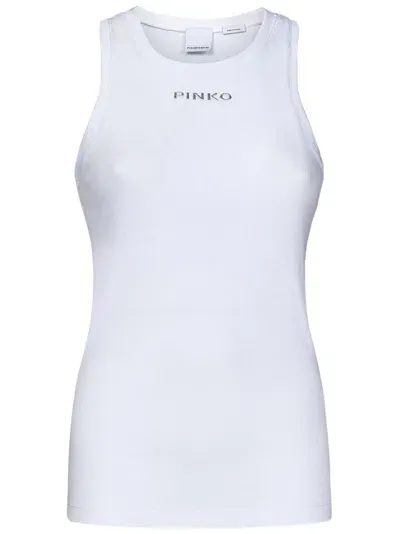 Pinko Logo Lettering Ribbed Camisole Top In White