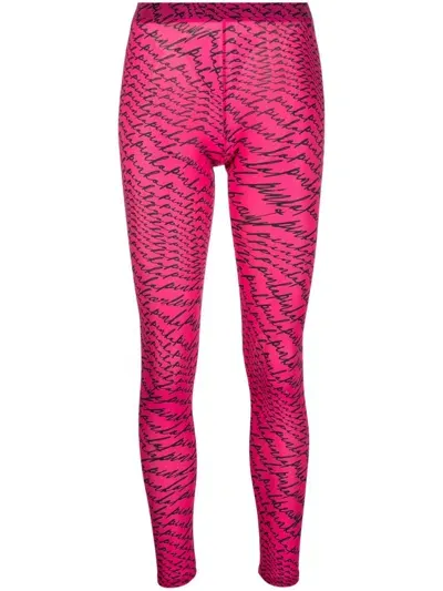 Pinko Logo-print Pattern Leggings In  Pink/black