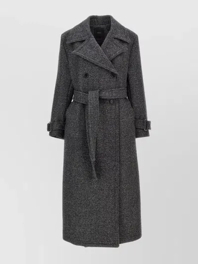 Pinko Tie-fastening Double-breasted Coat In Gray