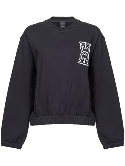 Pinko Crew-neck Sweatshirt With Love Birds Monogram Patch In Limo Black