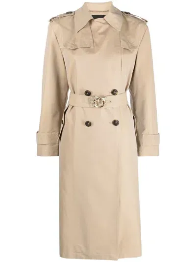 Pinko Love Birds-buckle Trench Coat In Brown