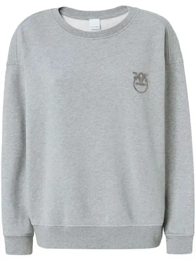 Pinko Love Birds-embroidered Cotton Sweatshirt In Grey