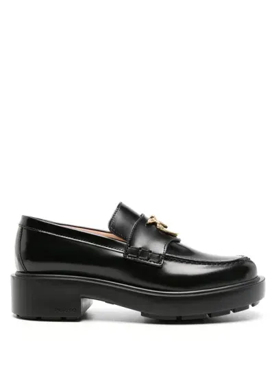 Pinko Love Birds Leather Loafers In Black