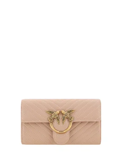 Pinko Love One Shoulder Wallet In Cipria-antique Gold