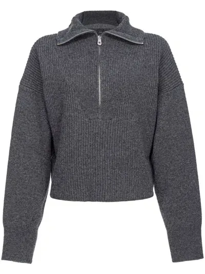 Pinko Half-zip Ribbed-knit Jumper In Grey