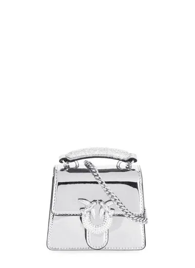 Pinko Micro Love One Top Handle Light Bag In Silver